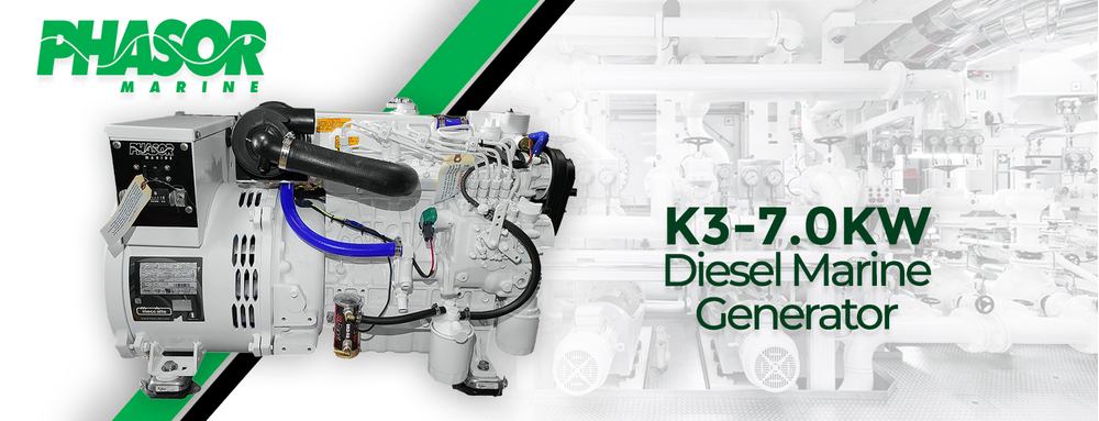 Phasor K3-7.0kW Diesel Marine Generator - 7.0 kW (60 Hz) - 1800 RPM - Standard Series Phasor Marine Generator K3-7.0kW - Standard Series